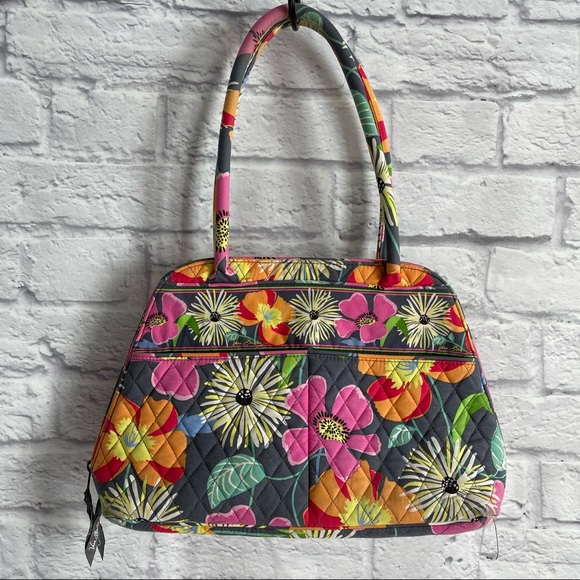 PREOWNED VERS BRADLEY FLORAL SHOULDER BAG PINK GREY ORANGE - Picture 1 of 6